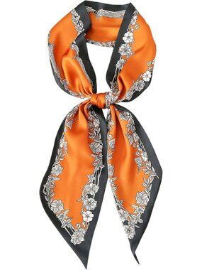 Women's C-Orange Printed Square Headscarf Bandanas Hair Scarf Neck Scarves